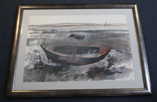 § Barbara Rae (1943-) Boats at low tide 22.5 x 32.5in.